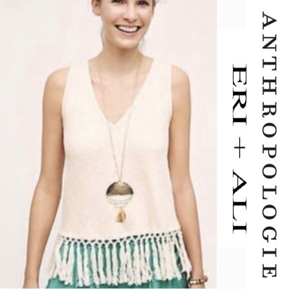 Anthropologie Eri+ Ali Macrame Fringe Tank - Picture 1 of 8